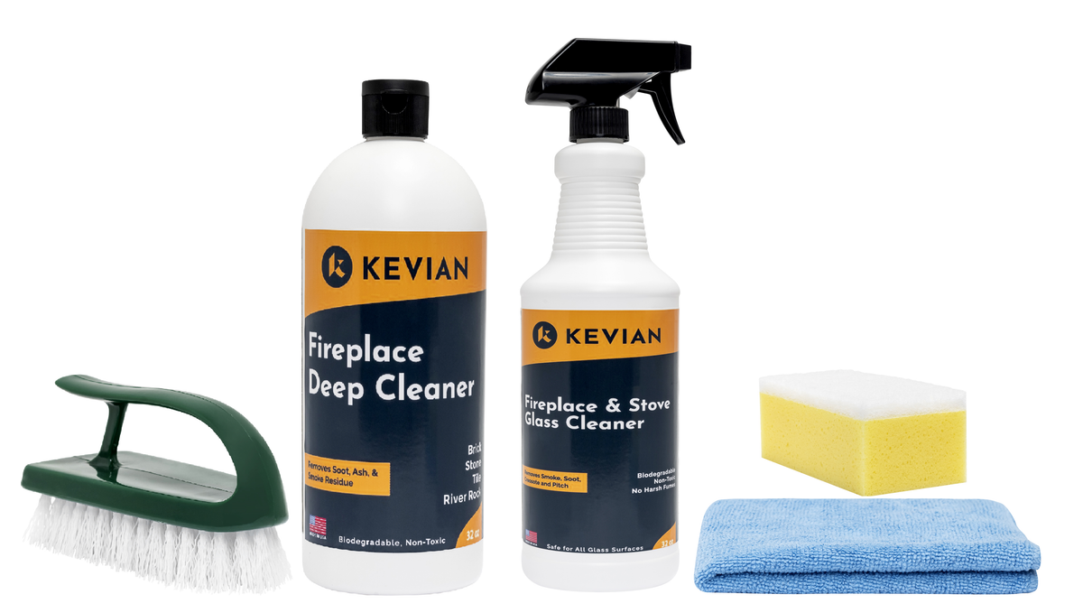 Kevian Fireplace & Stove Glass Cleaner Kit - Heavy Duty Glass Cleaner  Removes Soot, Creosote, Smoke, and More - Included Reusable Sponge and  Terry
